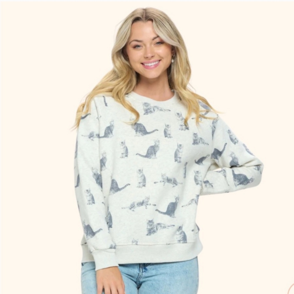 N.W.T. SM Wardrobe Medium Cat Print Sweater